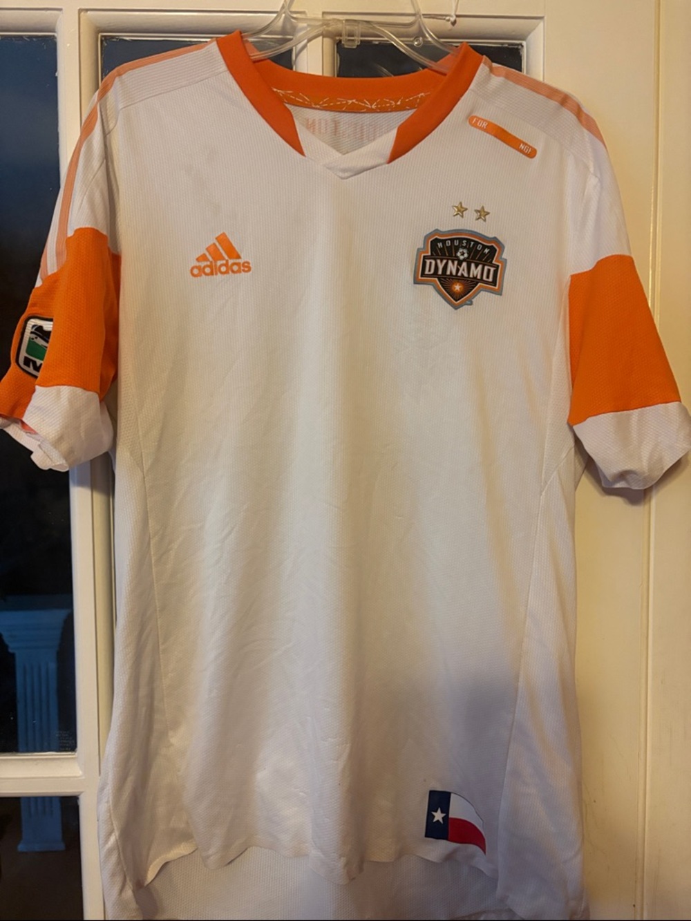 Authentic Adidas Houston Dynamo Men's White & Orange Soccer Jersey